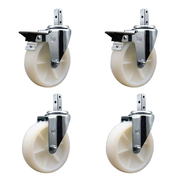 5'' Nylon Wheel Swivel 3/4'' Square Stem Caster Set 2 Brakes, 4PK